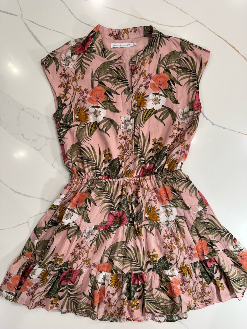 Rebecca Minkoff Floral Pink Tiered Summer Dress - Lightweight Women’s Dress Smal
